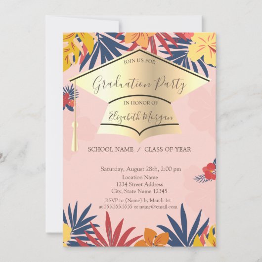 Goud Afstudeerder Pet, Palmbladeren Afstuderen Kaart (Voorkant)