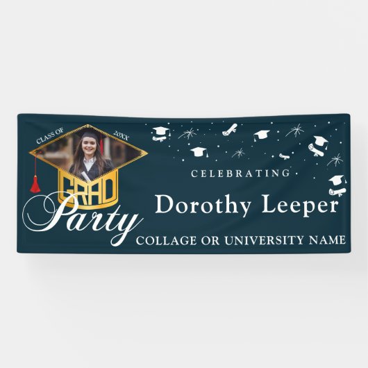 Goud Afstudeerder Pet typografie & Tassel Foto Afs Spandoek (Horizontaal)