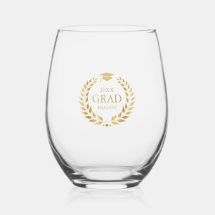 Goud Afstudeerder Typografie Laurel Wreath Wijnglas Zonder Voet