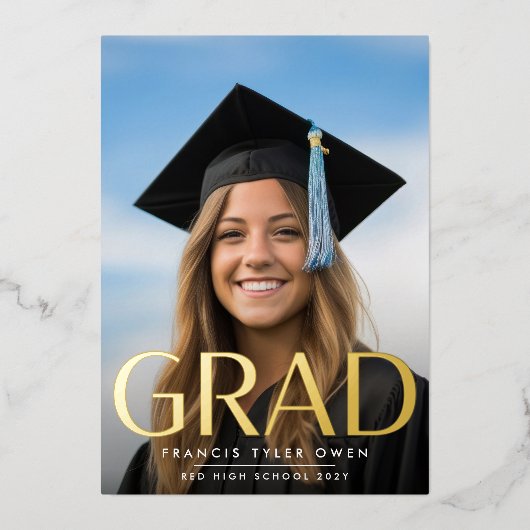 Goud AFSTUDEERDER van geperste Folie van 22 aankon Folie Uitnodiging (Voorkant)