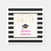 Goud afstudeerder zwart, witte strepen heet roze a servetten (Voorkant)