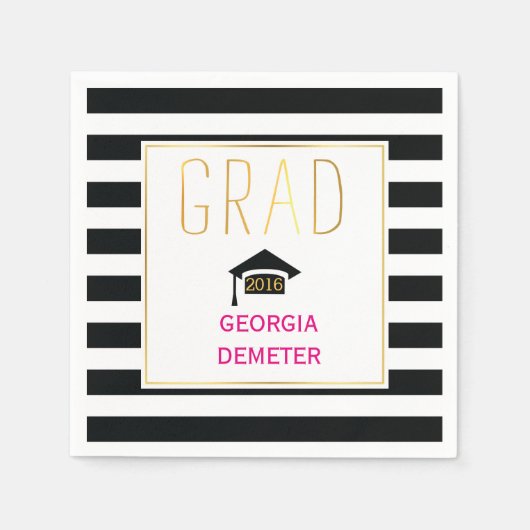 Goud afstudeerder zwart, witte strepen heet roze a servetten (Voorkant)