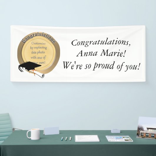 Goud Afstuderen cirkel foto Lijst Spandoek (Beurs)