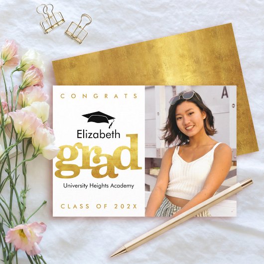 Goud afstuderen foto vet modern typografie pet aankondiging