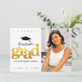 Goud afstuderen foto vet modern typografie pet aankondiging (Staand voorkant)