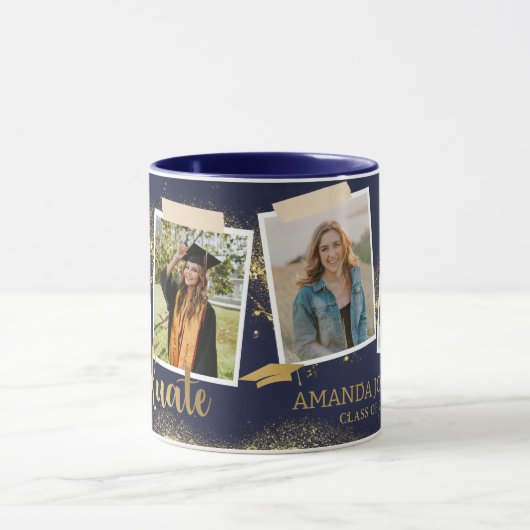 Goud Afstuderen Fotonaam Blauw Afstuderen Mok (Midden)