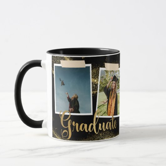 Goud Afstuderen Fotonaam Zwart Afstuderen Mok (Links)