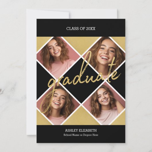 Goud Afstuderen Modern Afstuderen Fotoaankondiging Kaart (Voorkant)