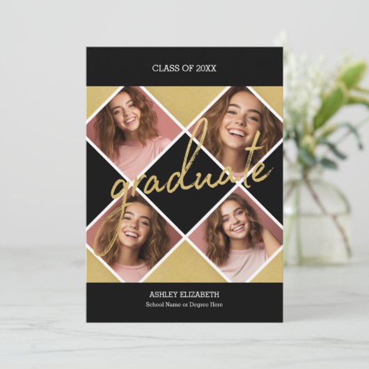 Goud Afstuderen Modern Afstuderen Fotoaankondiging Kaart (Staand voorkant)