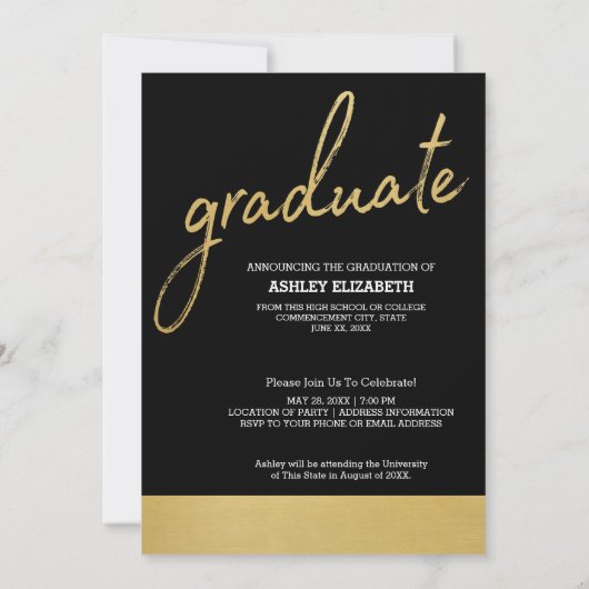 Goud Afstuderen Modern Afstuderen Fotoaankondiging Kaart (Achterkant)