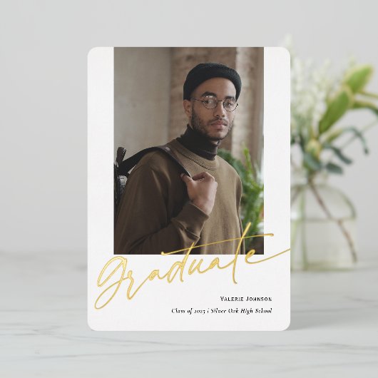 Goud afstuderen, moderne foto afstuderen kaarten (Staand Voorkant)