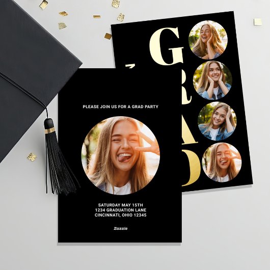 Goud Afstuderen Moderne Fotocollage Folie Uitnodiging