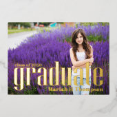 Goud Afstuderen moderne fotosjabloon Folie Uitnodiging (Voorkant)