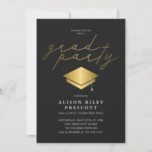 Goud Afstuderen Pet Zwart Graduation Party Kaart (Voorkant)