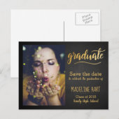 Goud Afstuderen | schoolbord de datumfoto opslaan Aankondigingskaart (Voorkant / Achterkant)