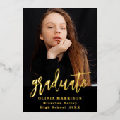 Goud Afstuderen Trendy Foto Afstuderen Aankondigin Folie Uitnodiging (Voorkant)
