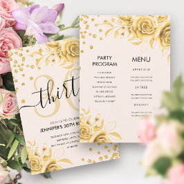 Goud All in One Floral Glitter 30e verjaardag Kaart