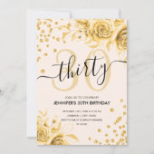 Goud All in One Floral Glitter 30e verjaardag Kaart (Voorkant)