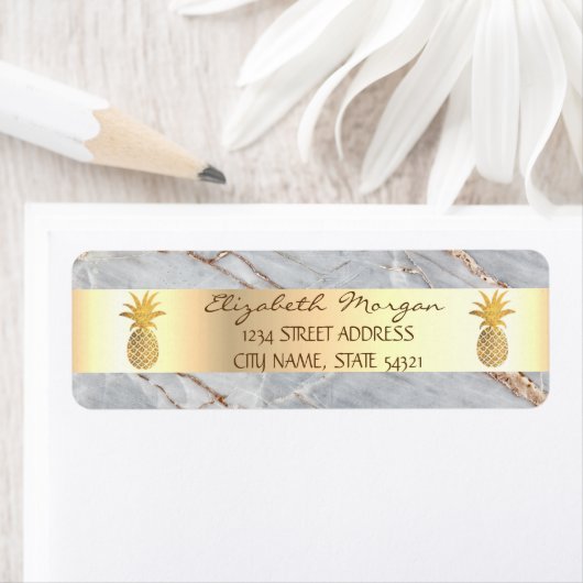 Goud anananas Grijs marmer Adres Etiket (Insitu)