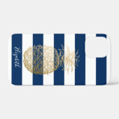 Goud anananas, marineblauw, gepersonaliseerd in st Case-Mate iPhone case (Achterkant (horizontaal))