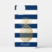 Goud anananas, marineblauw, gepersonaliseerd in st Case-Mate iPhone case (Achterkant)