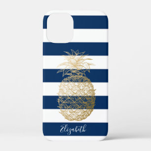 Goud anananas, marineblauw, gepersonaliseerd in st Case-Mate iPhone case
