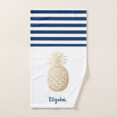 Goud anananas Navy Blue White Striped Bad Handdoek (Handdoek)