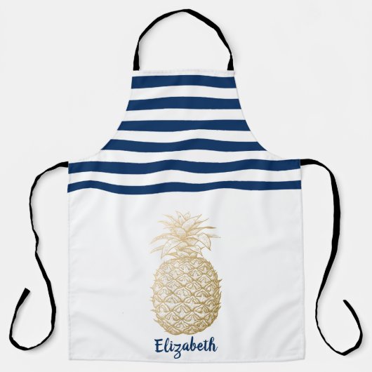 Goud anananas Navy Blue White Striped Schort (Voorkant)