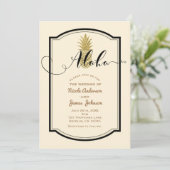 Goud anananascrème en zwart tropisch huwelijk kaart (Staand voorkant)