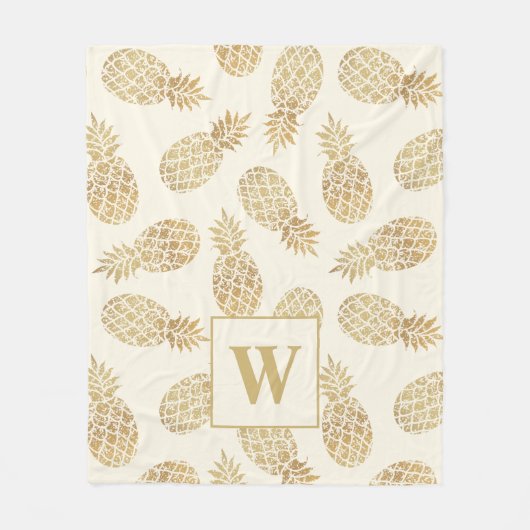 Goud ananas op ivoorMonogram Fleece Deken (Voorkant)