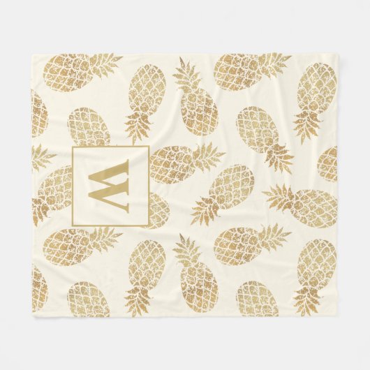 Goud ananas op ivoorMonogram Fleece Deken (Voorkant (Horizontaal))