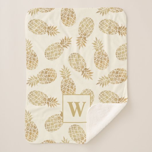 Goud ananas op ivoorMonogram Sherpa Deken (Voorkant)