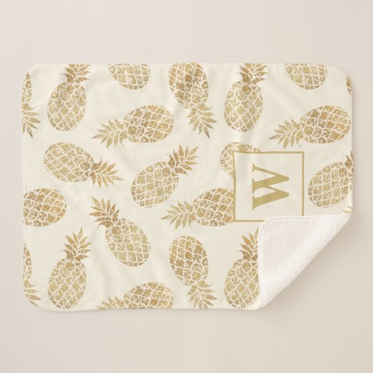 Goud ananas op ivoorMonogram Sherpa Deken (Voorkant (horizontaal))