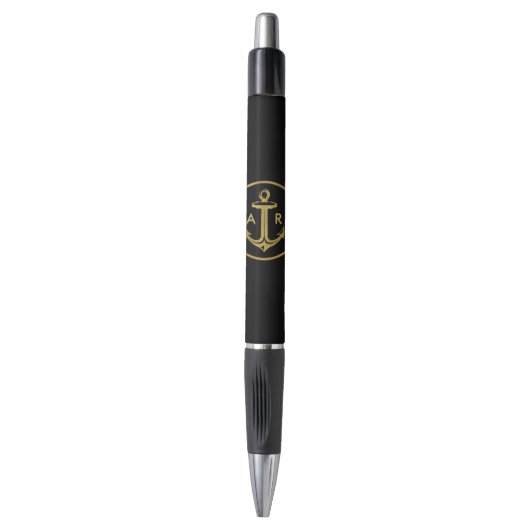 Goud anker met initialen | Nautische geschenken Pen (Voorkant Verticaal)