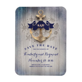 Goud Anker Navy Nautical Beach Save the Date Magneet