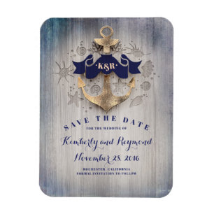 Goud Anker Navy Nautical Beach Save the Date Magneet