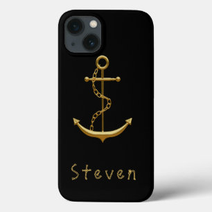 Goud anker op zwarte nautische naam Case-Mate iPhone case