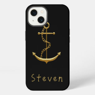 Goud anker op zwarte nautische naam iPhone 13 hoesje