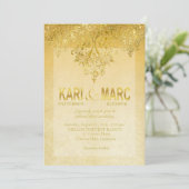 Goud & Antiek Ivoor Gatsby Glitter Flourish Kaart (Staand voorkant)