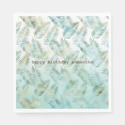 Goud Aqua Groen Tropisch blad Servet (Voorkant)