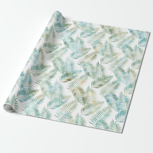 Goud Aqua Groen Tropisch Blad Verjaardag Cadeaupapier