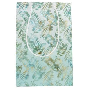 Goud Aqua Groen Tropische Bladeren Medium Cadeauzakje
