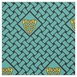 Goud/aqua/zwart weefsel, diamant, Keltische harten Stof