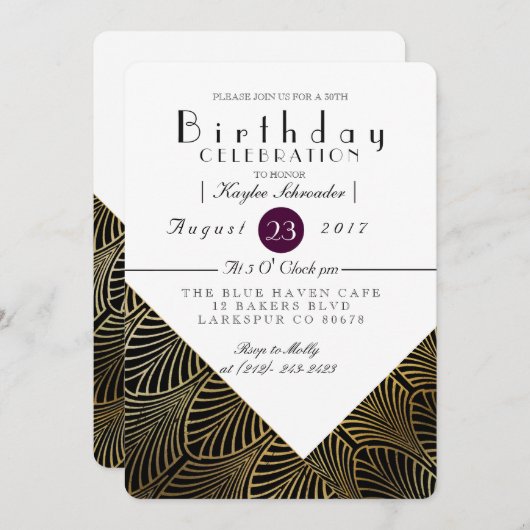 Goud Art Deco 1920's | Verjaardagsfeestje Uitnodig Kaart (Voorkant / Achterkant)