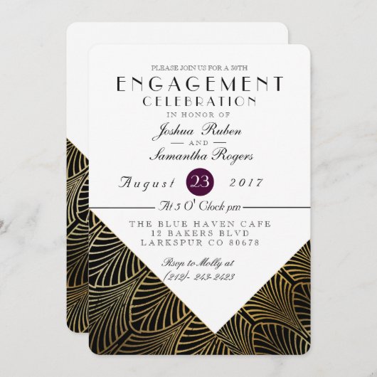 Goud Art Deco 1920's | Verlovingsfeest Uitnodigen Kaart (Voorkant / Achterkant)