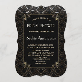 Goud Art Deco Fleur-de-lis Bruiloftsfeest in vinta Kaart