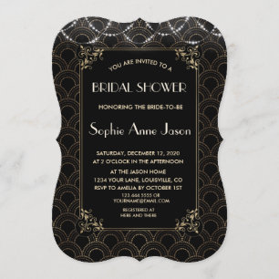 Goud Art Deco Fleur-de-lis Bruiloftsfeest in vinta Kaart