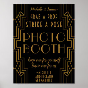 Goud Art Deco Huwelijksbord Bewerkbare Foto Booth Poster
