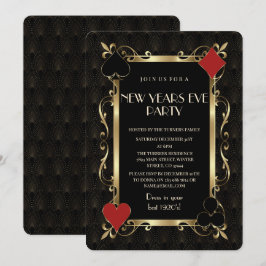 Goud Art Deco Nieuwjaarsfeest Casino Night Kaart