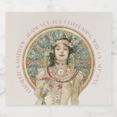 Goud  Art Nouveau Mucha Mousserende Wijnlabel Sparkling Wijnetiket (Enkel label)